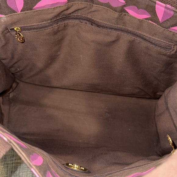 Tory Burch Bag Ella Lips Patent Leather & Canvas Logo Small Tote Bag RARE - Picture 15 of 17